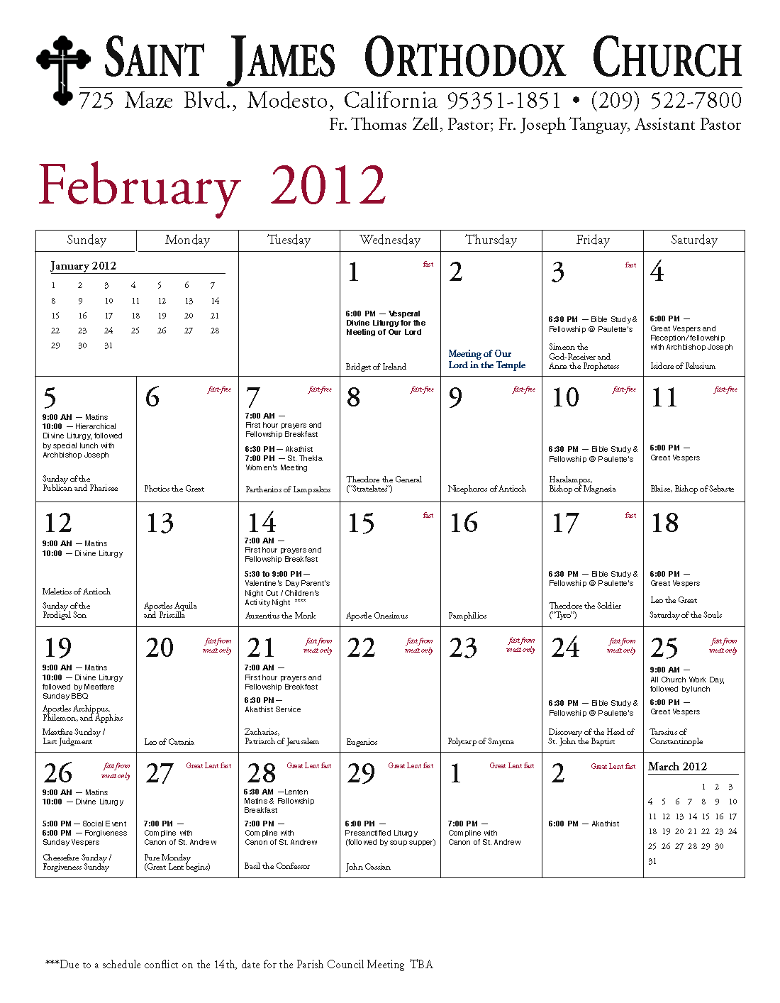 February 2012 Calendar
